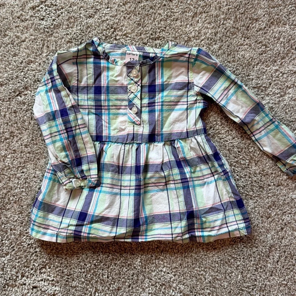Carter’s Baby Girl Plaid Long-Sleeve Shirt Dress - Size 12 Months